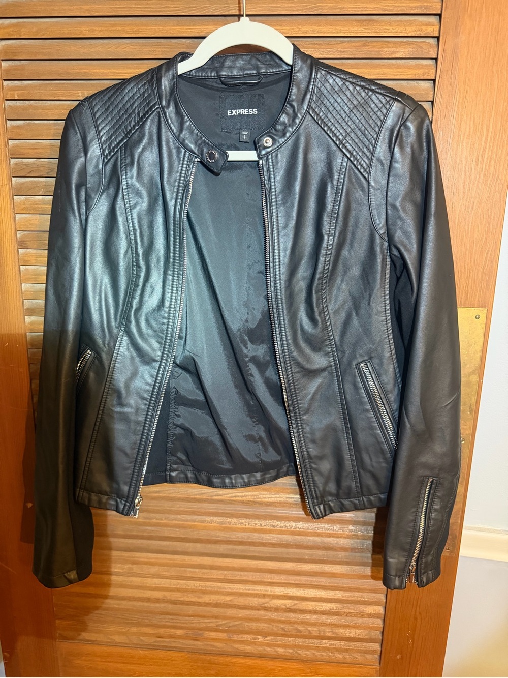 Vintage Express vegan black leather biker jacket - excellent condition size smal